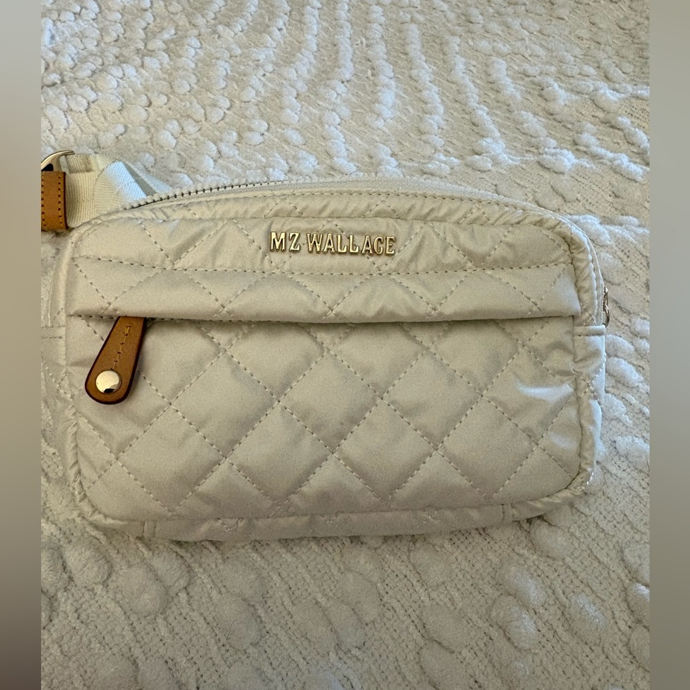 MZ Wallace Cream Quilted Crossbody/Belt bag frosted white